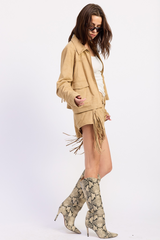 White Smoke Mystic Fringe Suede Cropped Jacket Jacket