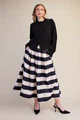 Light Gray Daisy Jane Pleated Striped Midi Skirt Midi Skirt