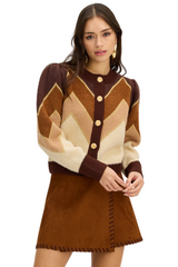 White Smoke Fuzzy Chevron Sweater in Brown Multi Sweater