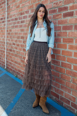 Rosy Brown The Fireside Plaid Ruffle Maxi Skirt Maxi Skirt