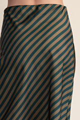 Dark Slate Gray Lines Of Love Striped Satin Midi Skirt Midi Skirt