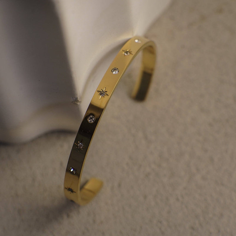 Dim Gray Aneta Gold Cuff Bracelet with Star Crystals Bracelet