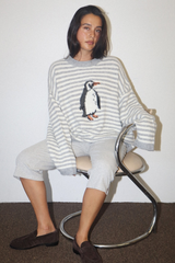 Light Gray Penguin Stripe Knit Sweater Sweater