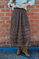 Dark Slate Gray The Fireside Plaid Ruffle Maxi Skirt Maxi Skirt