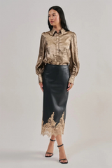 Gray Desperado Faux Leather Lace Midi Skirt Midi Skirt