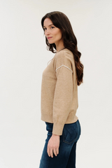 Tan Sable Exposed Seam Sweater in Camel/Ivory Sweater
