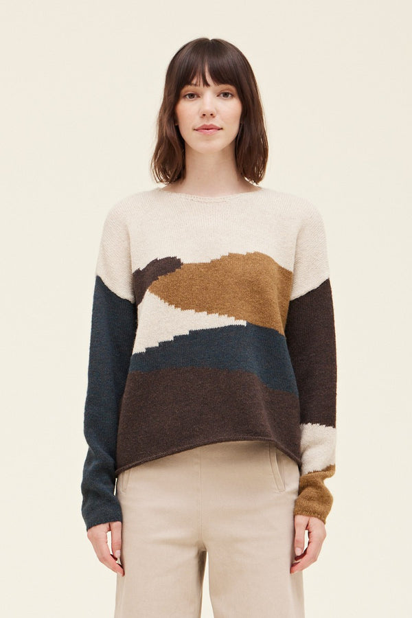 Antique White Wild and Free Color Block Sweater Top Sweater