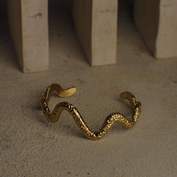 Dark Olive Green Amalia Gold Wave Cuff Bracelet Bracelet