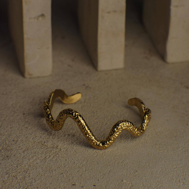 Dark Olive Green Amalia Gold Wave Cuff Bracelet Bracelet