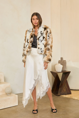 Light Gray Downtown Darling Faux Fur Cropped Jacket Jacket