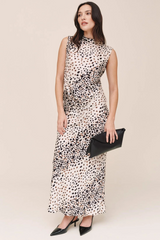 Light Gray Long Maxi Bias Skirt in Painted Spots Print Maxi Skirt