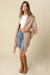 Light Gray Chrissy Fringe Knit Poncho poncho