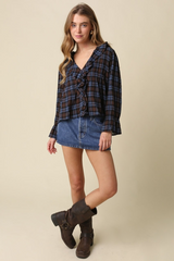 Gray Clarissa Ruffle Plaid Blouse Blouse