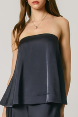 Dark Slate Gray Afterglow Satin Strapless Bow Back Top Top