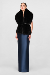 Black Kay Faux Fox Asymmetric Stole Shawl