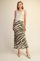 Antique White Wild World Zebra Print Midi Skirt Midi Skirt