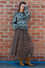 Dark Slate Gray The Fireside Plaid Ruffle Maxi Skirt Maxi Skirt