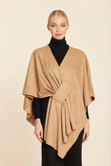 Antique White Faux Suede Whipstitch Wrap poncho