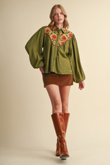 Bisque On The Road Again Button Down Top Top