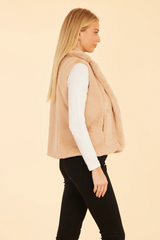 Bisque Plush Faux Fur Notch Collar Vest Vest