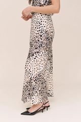 Light Gray Long Maxi Bias Skirt in Painted Spots Print Maxi Skirt