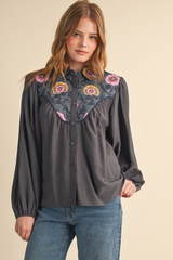 Bisque On The Road Again Button Down Top Top