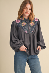 Light Gray On The Road Again Button Down Top Top