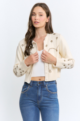 White Smoke Studded Darling Cropped Cardigan Cardigan