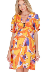 Dark Salmon V- Neck Ring Dress in Mustard Fantasy Dress