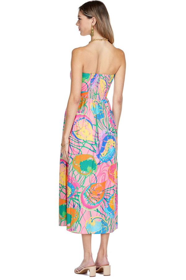 Tan Gathers Tube Dress in Ribbon Fun Midi Dress