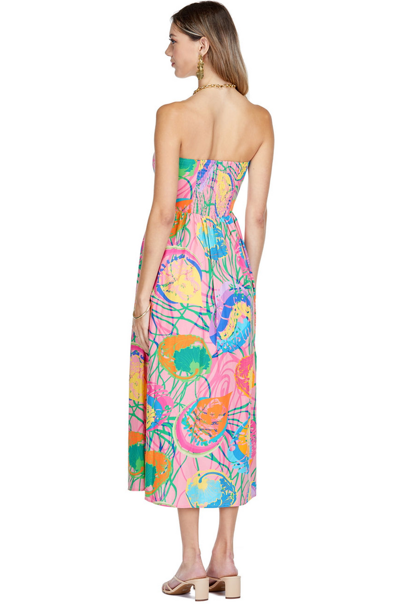Tan Gathers Tube Dress in Ribbon Fun Midi Dress