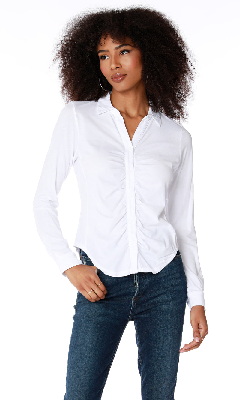 Lavender Shirred Placket Tee Top
