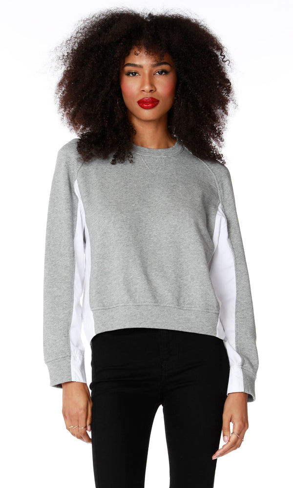 Gray Julie Poplin Crewneck Top