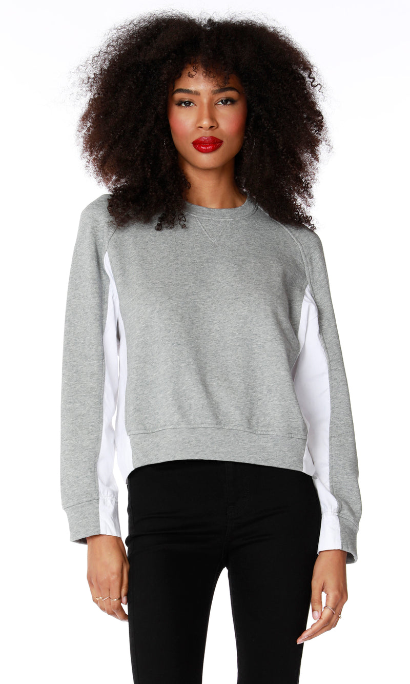 Gray Julie Poplin Crewneck Top