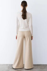 White Smoke Stretch Suede Standard Wide Leg Pant Pant
