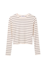 White Smoke Lisa Long Sleeve Stripe Crew Tee