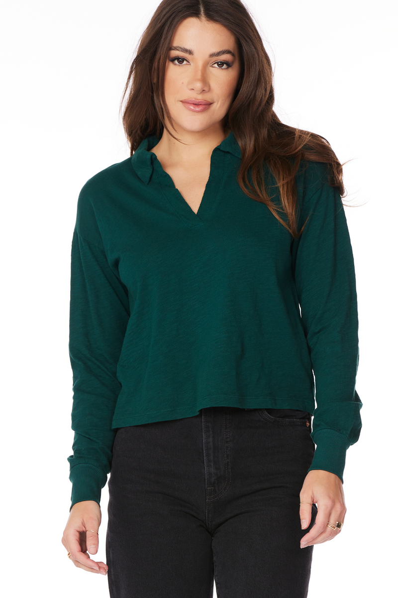 Dark Slate Gray Collar Polo Shirt Top