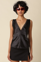 Gray Chester Lace Trim Satin Tank Tank