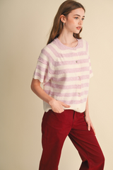 Light Gray Joan Striped Short Sleeve Cardigan Cardigan