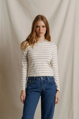 Gray Lisa Long Sleeve Stripe Crew Tee