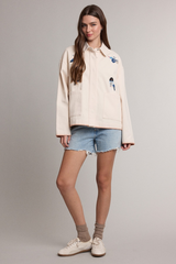 Light Gray Bird Embroidery Utility Jacket Jacket