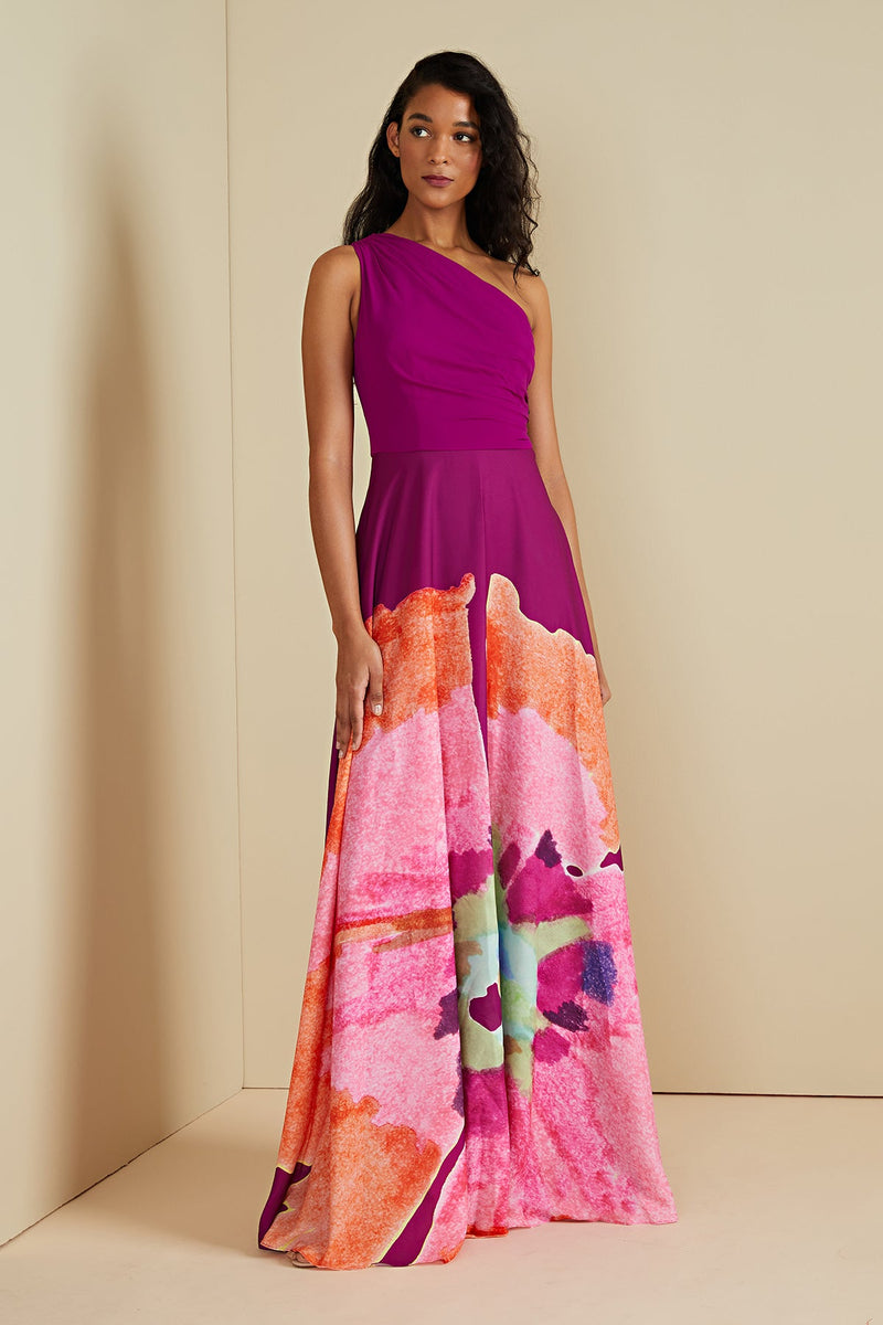 Tan Atlas | One Shoulder Gown Formal Dress