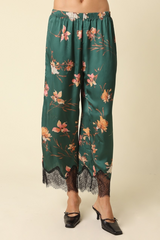 Tan Vera Floral Lace Trim Pants Pant