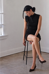 Dark Gray Valentina Mock Neck Lace Trim Mini Dress Mini Dress