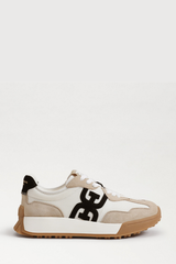 Lavender Langley Lace Up Sneaker | White/Tan/Black Suede Sneaker