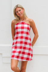 Light Gray Flora Gingham Halter Romper Dress Mini Dress