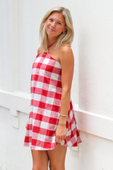 Lavender Flora Gingham Halter Romper Dress Mini Dress
