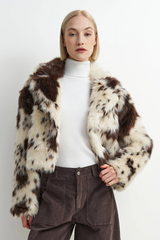 Lavender Bovine Bomber in Brown Cow Jacket