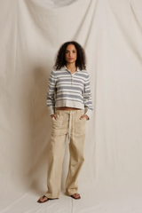 Ximena Stripe Cropped Sweater in Oatmeal Heather/Turbulence Sweater