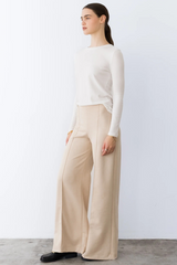 White Smoke Stretch Suede Standard Wide Leg Pant Pant